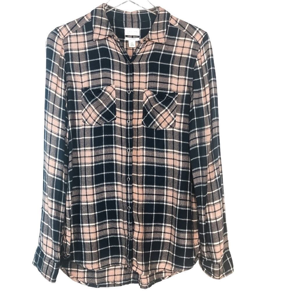 Caslon Plaid Button Up Shirt Pink & Navy Blue Womens Size XS